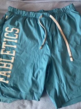 Fabletics Teal Men's Athletic Shorts with White Drawstring